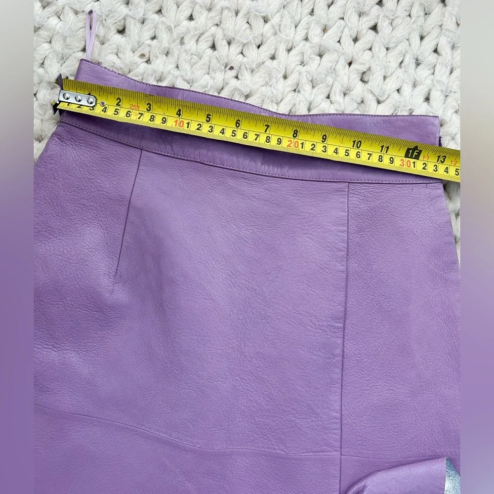 NEW Miu Miu Lavender Leather Midi Skirt with Silver Ruffle - Picture 8 of 16